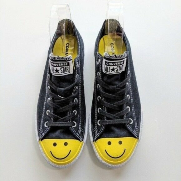 Converse CTAS OX "Smiley Face" Black Yellow White Men's 10 Women's 12 - Picture 3 of 5